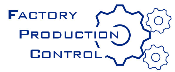 Logo med tandhjul og teksten Factory Production Control